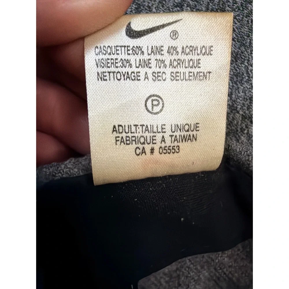 Vintage Nike Wool Blend Swoosh Baseball Cap Grey Black One Size Fits All